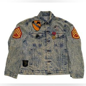 IRIDIUM Medals Reserve Meritorious Medal with army patch denim jean jacket sz L